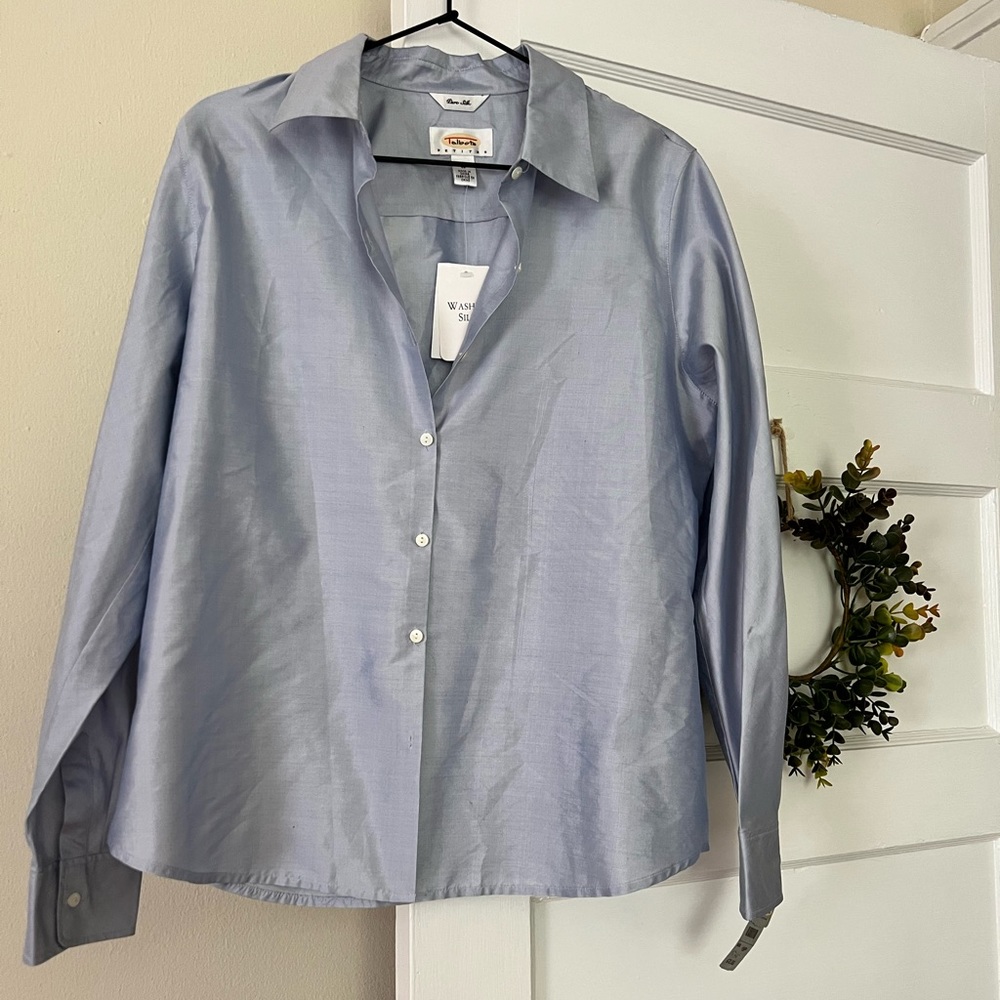 Pure silk Talbots blouse in light blue (size: 16 petite)